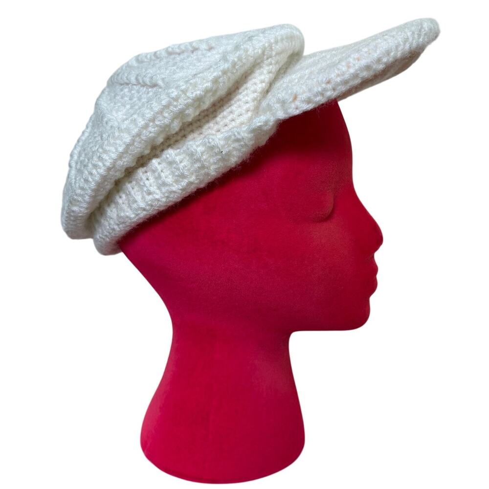 Handmade Ivory Crochet Newsboy Cap Baker Boy Brimmed Slouchy Hat
